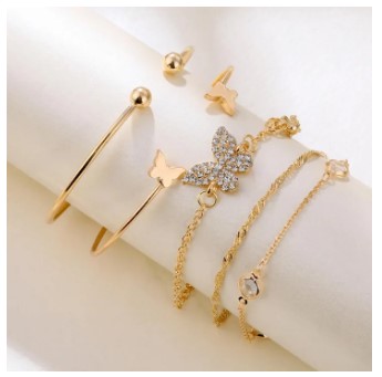 Pearl Crystal Butterfly Bracelet Set For Women